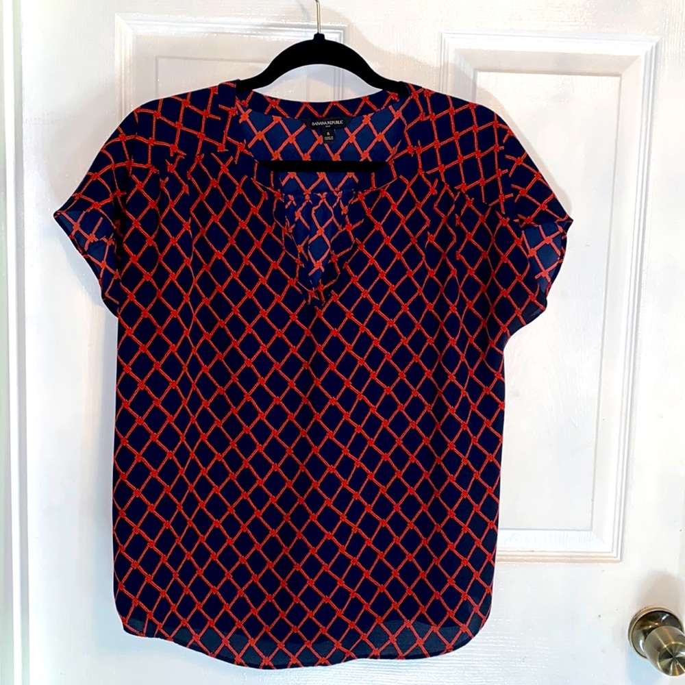 Banana Republic Navy and Red Chord Patten Blouse